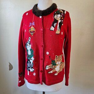 Arrviste Ramie Sweater Christmas Crazy Cat Lady M